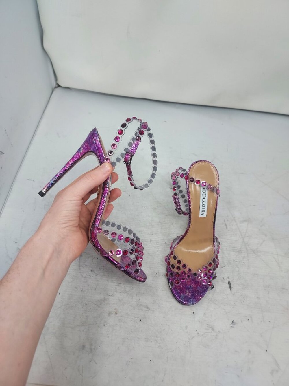 Aquazzura Tequila Crystal Jewel Pink Heel Sandal